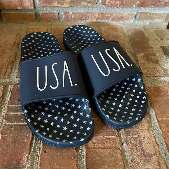 Rae Dunn Stars USA Navy Slides Sandals - Picture 1 of 5